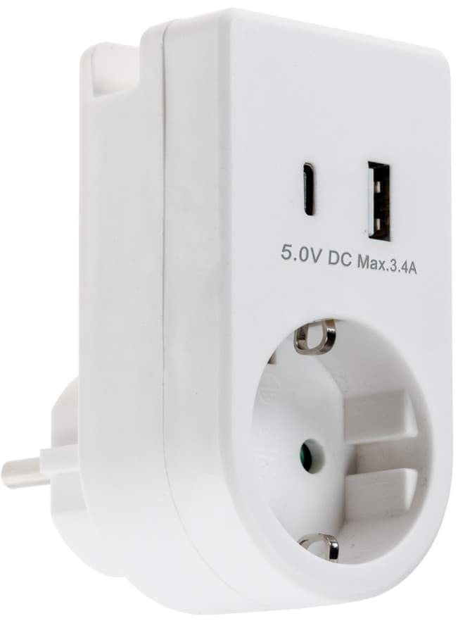 Bild von Zwischenstecker mit USB A + C Anschluss / Ladegerät max 3,4 A